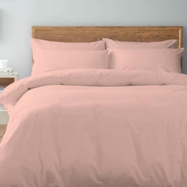 Imagem de Pizuna Capa de edredom queen 3 pecas algodao Rosa Rosa, 400 fios de algodão 100% sateen de fibra longa capa de edredão com fecho de botão oculto