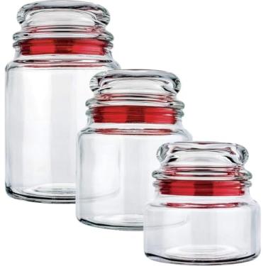 Imagem de Conjunto de Potes de Vidro com Tampa Hermética, 3 Peças, Ideal para Mantimentos, Condimentos e Temperos, Vedação PVC (Kit 3 Potes Monaco)