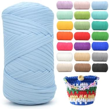 Imagem de Camiseta de 400 g para crochê, azul celeste, tecido elástico macio, grosso, grosso, fio de crochê para crochê, tricô iniciante, tricô à mão para bolsa/artesanato faça você mesmo/decoração de casa