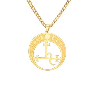 Imagem de EUEAVAN Lilith Colar feminino Sigil of Lilith Goddess Moon Phase Colar com pingente bruxa pagã Hecate Mitologia Amuleto Tripla Lua Deusa Joias Presentes Bruxos Homens, Medium, Aço inoxidável, Sem