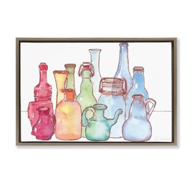 Imagem de Stupell Industries Coleção de vasos coloridos arte de parede em tela flutuante marrom emoldurada, design por Stephanie Fielden, 78 x 53 cm