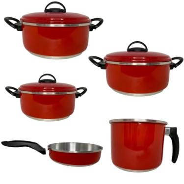 Imagem de Jogo De Panelas Frigideira Caçarola Aluminio Resistente 5 Peças Kit Completo Panela(vermelho)