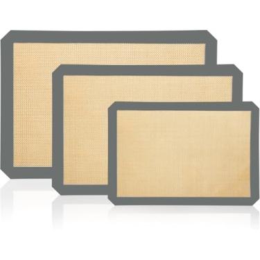 Imagem de Tapete de silicone para assar, 3 folhas de silicone para 2 assadeiras de 40 cm C x 29 cm L e 1 peça de 29 cm C x 21 cm C x 21 cm L - Assadeira antiaderente segura para alimentos, cinza escuro