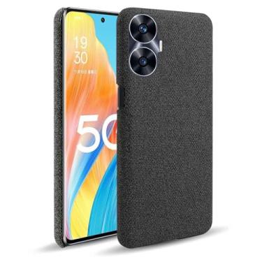 Imagem de Capa para OPPO Realme C55,Capa desenhada em lona,Case Protetora Ultrafina com Empunhadura Macia,Design em Tecido Antichoque e Antiarranhões-Black