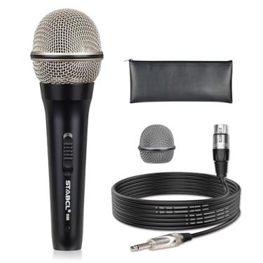 Imagem de STABCL Microfone de karaokê portátil com fio, microfone vocal dinâmico para cantar, máquina de karaokê, amplificador, alto-falante – microfone de 6,35 mm com cabo de áudio XLR destacável de 4 metros e