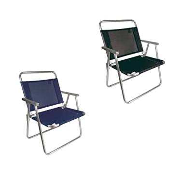 Imagem de KIT 2 Cadeira De Praia Reforçada 140kg Mais Larga Oversize Mor PRETA/AZUL