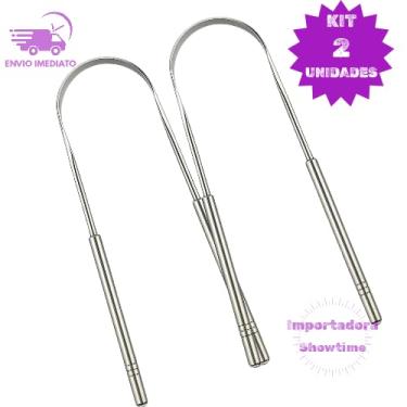 Imagem de KIT 2 Limpador Raspador de Língua Inox | Limpador Bucal Anti Mau Hálito | Higiene Oral Profunda
