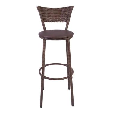 Imagem de Banqueta Alta Revestimento em Junco e Assento Estofado em Corino Conforto e Estilo para sua Cozinha Bar ou Área Gourmet (MARROM)