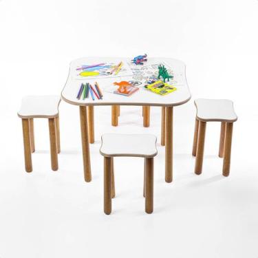 Imagem de Kit Jogo de Mesinha Infantil Com 4 Banquinhos Educativa Madeira - Beto