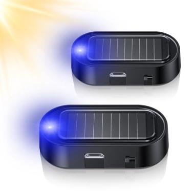Imagem de Alarme simulado de energia solar para carro, luz LED antirroubo de segurança de carro, lâmpada falsa com sensor de luz, sistema de alarme de carro para SUV, RV, caminhão (luz azul)