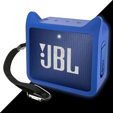 Imagem de Capa protetora de silicone preta de gergelim para alto-falante Bluetooth JBL GO2 Protable fofo em forma de orelha de gato à prova de choque compatível com alto-falante JBL GO 2 - azul brilhante