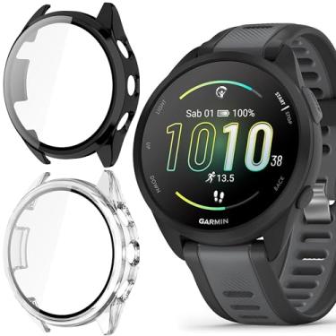 Imagem de Compatível com Garmin Forerunner 165, capa rígida de PC Lamshaw com protetor de tela compatível com Garmin Forerunner 165 Music/Forerunner 165 Smartwatch (pacote com 2 - preto + transparente)
