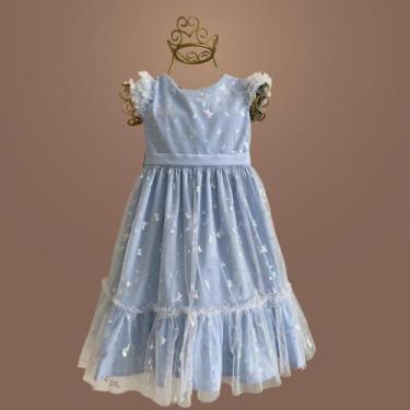 Imagem de Vestido Bebê Tule Holográfico Borboletas  Brilho Delicado para Festa e