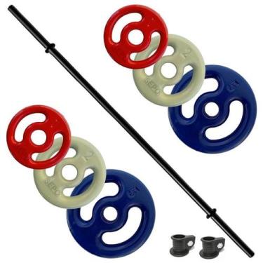 Imagem de Kit De Anilhas Emborrachadas 16 Kg + Barra Polipump 1,30m - SEPO