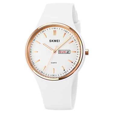 Imagem de Relógios para mulheres jovens e mulheres esportivas pulseira de silicone grande rosto à prova d'água moda casual simples quartzo analógico dia encontro meninas presente branco relógio de pulso SKMEI, L1747white, simples