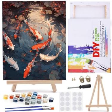 Imagem de MaiMMaledy Kit de pintura por números para adultos iniciantes 20 x 30 cm de comprimento com pintura de desenho emoldurado funciona com cavalete de triângulo de madeira, pigmento acrílico, boa sorte