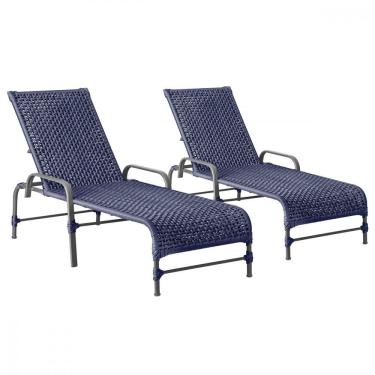 Imagem de 2 Espreguiçadeiras Reclinavel Catar Preto Corda Nautica Azul