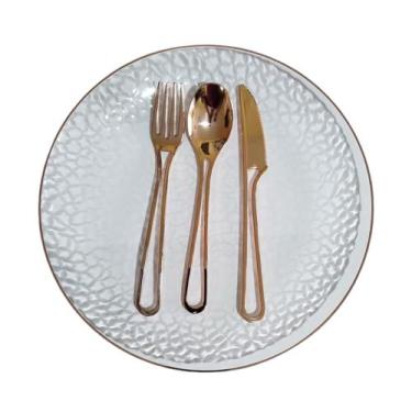 Imagem de Kit Festa 12 Pratos Acrílico Transparente +36 Talheres Rosê - Aidan