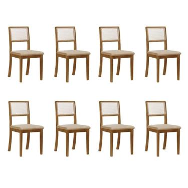 Imagem de Kit 8 Cadeira Estofada Jantar Rubi Linho Madeira Maciça Mel