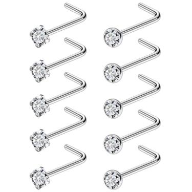Imagem de Ruifan ASTM F136 Anéis de nariz de titânio 18 G 20 G 22 G com zircônia cúbica transparente parafuso em forma de L osso hipoalergênico piercing corporal joia para mulheres 1,5 mm, 2 mm, 2,5 mm, 3 mm