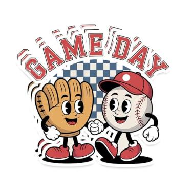 Imagem de Adesivo de beisebol de dia de jogo com 3 peças – Linda luva de desenho animado e vinil de bola decalque impermeável para crianças, atletas, fãs de esportes – Adesivo temático esportivo divertido para