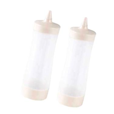 Imagem de WeiLaiKeQi 2 peças de frascos de condimentos transparentes com tampa, frascos de esguicho reutilizáveis ​​de grau alimentício para molho, óleo, salada, churrasco, Bege