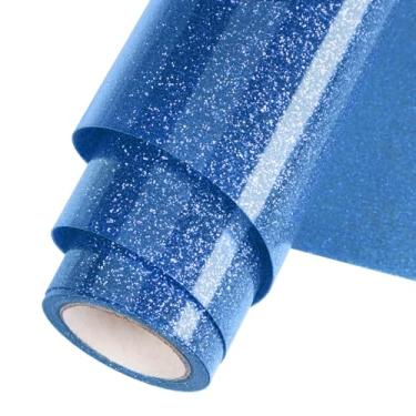 Imagem de WOOGLITTER Rolo De Vinil Transferência Térmica Htv Com Glitter Azul 30 Cm X 1,5 M Para Artesanato Em Camisetas, Passável A Ferro, Adequado Todas As Máquinas Corte, Fácil Cortar E Remover