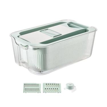 Imagem de YWJLQH Fatiador Mandoline para Cozinha Fatiador Julienne para Batata Cenoura Desfiador Cortador de Frutas com Cesto de Drenagem Multiuso, Azul com 3 Lâminas