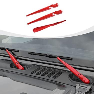 Imagem de RAZPOY Acabamento Das Palhetas Do Limpador De Para-Brisa Dianteiro E Traseiro Jl, Capa Palheta Compatível Com Jeep Wrangler Jlu Gladiator Jt 2018-2023, Vermelho