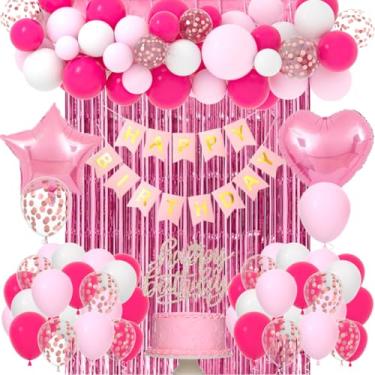 Imagem de CEUQIESO Decorações De Aniversário Rosa Para Meninas, Feliz Aniversário, Faixa, Cortina Com Franjas, 13, 15, 16, 18 E 21 Anos
