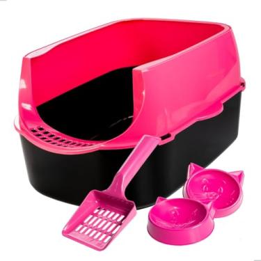 Imagem de Caixa de Areia Banheiro para Gatos Reforçada Sanitário Sandbox Tamanho Slim e Grande (Rosa)