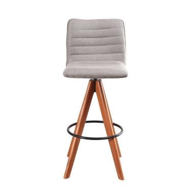 Imagem de Banqueta Giratória Com Encosto Estofado E Base Em Madeira Castanho – Lucy Exclusiva Linho Cacau