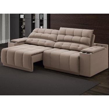 Imagem de Sofá com Porta Copos Carregador USB Ret Rec Samurai 2,00m Velosuede Marrom - NETSOFAS