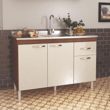 Imagem de Gabinete Pia 1,20 Balcão Cozinha 3 Portas 1 Gaveta Sem Tampo Off-White