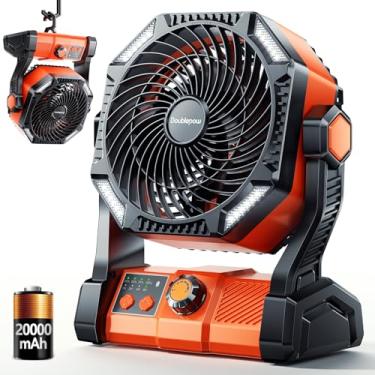 Imagem de Ventilador de LED para acampamento com luz, ventilador de barraca externo alimentado por bateria recarregável de 40.000 m com luz e gancho, 6 velocidades, ventilador de mesa USB pessoal para