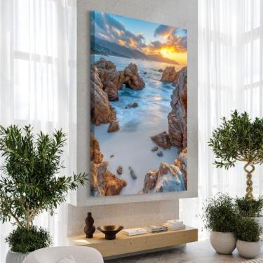 Imagem de Quadro decorativo mar entre pedras vertical - MeMoldura, Chassi Borda 