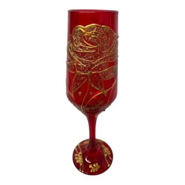 Imagem de Taça Pomba Gira Vermelha Rosa Dourada Buffet Cristal 180ml