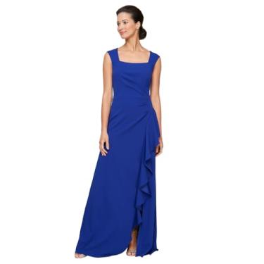 Imagem de Alex Evenings Vestido feminino longo em cascata com babados e fenda na perna, vestido de mãe da noiva, vestido de festa elegante, Decote quadrado real, 42