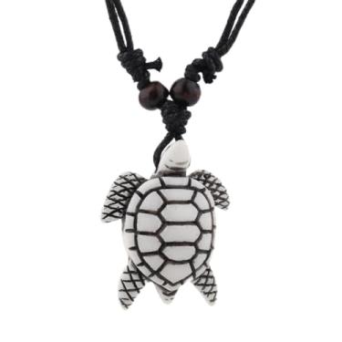 Imagem de Scddboy Colar com pingente de tartaruga marinha havaiana para mulheres e homens - Colar de surfista com cordão ajustável, Resina