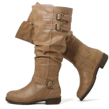 Imagem de Luoika Botas femininas extra largas na altura do joelho, botas de cano alto despojadas plus size., Cáqui 722, 9.5 X-Wide