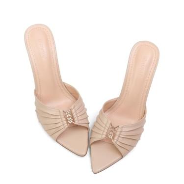 Imagem de iiimmu Sandálias de salto alto stiletto mules de 8,5 cm com bico fino e salto alto de couro sintético, Nude., 39