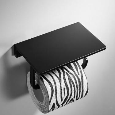 Imagem de Conjunto de acessórios para banheiro preto - Prateleira de canto, porta-toalhas, porta-escova de vaso sanitário | 4 peças de ferragens para montagem em parede, porta-papel