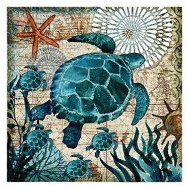 Imagem de Conjunto de guardanapos de pano tartarugas marinhas com 4 guardanapos de jantar laváveis para coquetel, casa, casamento, banquete, festa, restaurantes, 50 x 50 cm