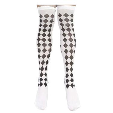 Imagem de Meia Branca com Xadrez Preto Estampada Vintage - Extra Festas