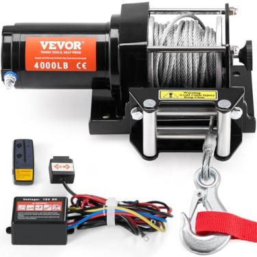 Imagem de VEVOR Guincho elétrico, capacidade de tração de linha de 1,814 kg, guincho ATV/UTV 12V CC com Φ3/40.6 cm x 12 m 7 fios cabo de aço Fairlead controle remoto sem fio e com fio, IP55 à prova d'água para