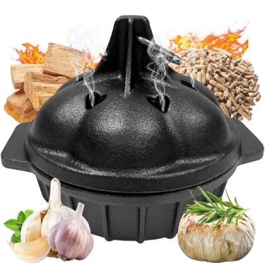 Imagem de UKENEM Torradeira de ferro fundido resistente pequena e caixa para churrasqueira, torradeira de alho pré-temperada para grelha, forno, fogão, para defumar legumes, padeiro de batata e alho, assadores