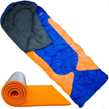 Imagem de Kit Acampamento Saco Dormir NTK Freedom Com Capuz Cor Azul E Laranja M