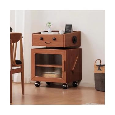 Imagem de Mesa De Cabeceira Estreita De Madeira Com Rodas Universais, Fina Com Armários Para Quarto, Sala De Estar E Dormitório(Red brown)