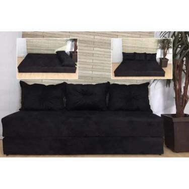 Imagem de Sofanete Sofá com 3 Almofadas Multiuso Suede Preto - AL Móveis