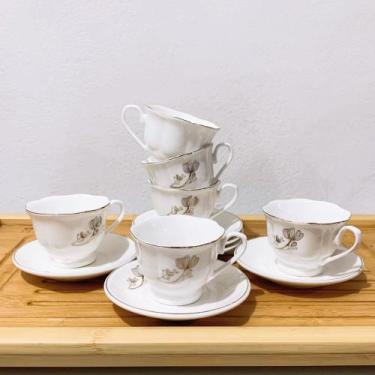 Imagem de Conjunto De Xicaras De Cafe Com Pires Porcelana Branca Kit 12 Pecas Lu